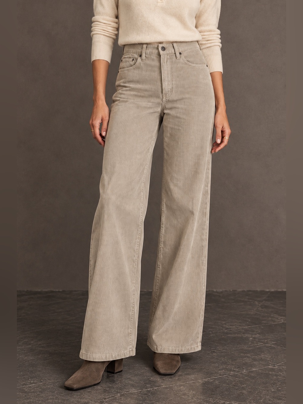 NWT Banana Republic Long High Rise Wide Leg Corduroy Pants Taupe 29L